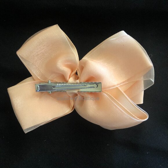 Light Peach 4" Double Stacked Organza Boutique Bow - Picture 2 of 2